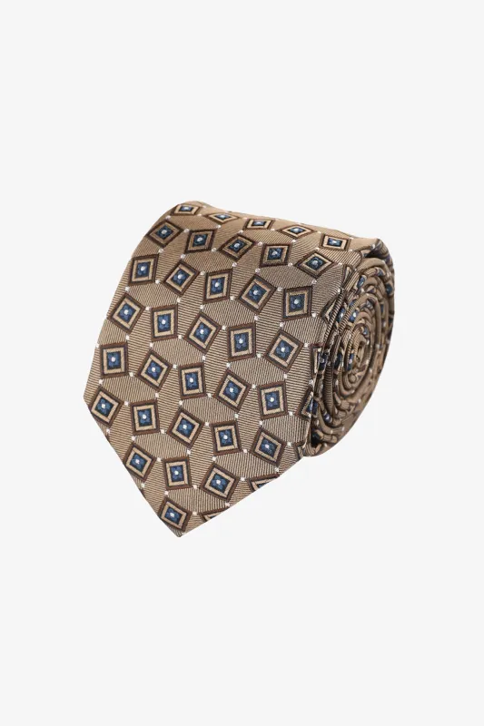 Tie - Silk light brown geometric made by Anthony Squires