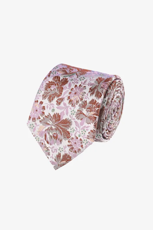 Tie - Silk pink and brown florals sold by Anthony Squires