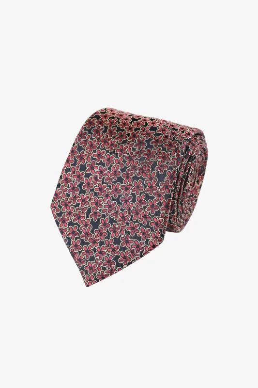 Tie - Silk navy with pink florals sold by Anthony Squires