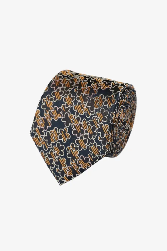Tie - Silk navy with yellow florals sold by Anthony Squires