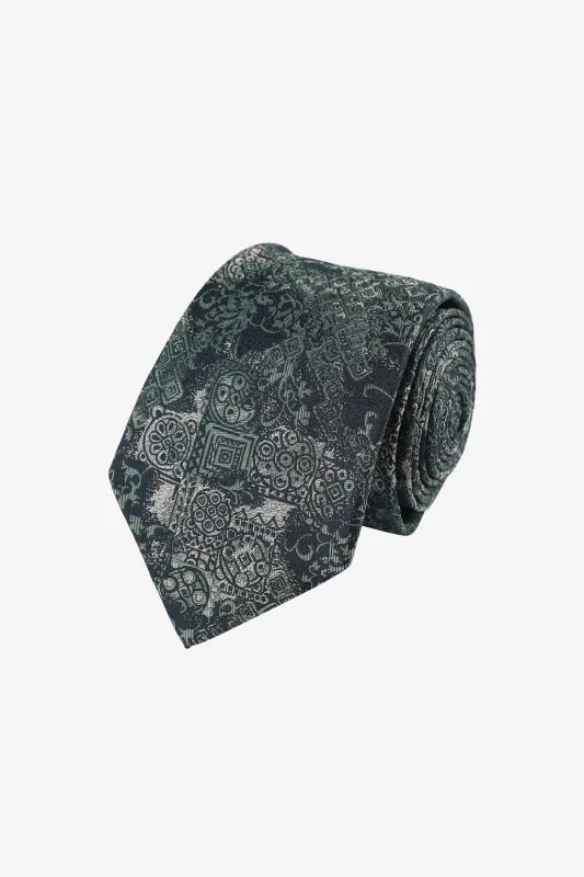 Tie - Silk navy with green design sold by Anthony Squires