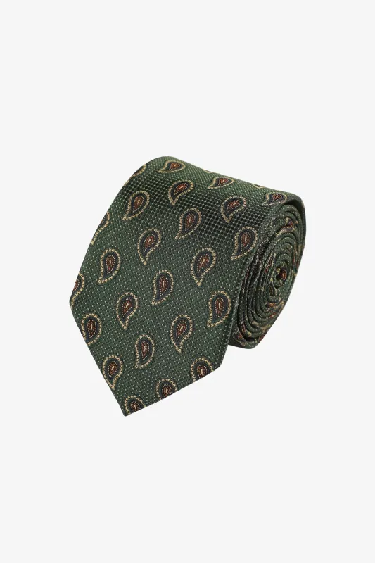 Tie - Silk green paisley pattern sold by Anthony Squires