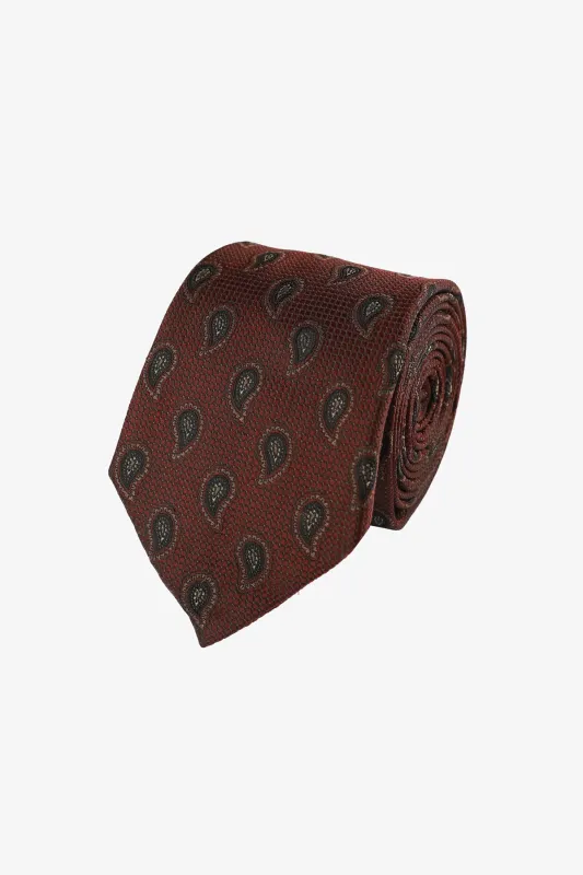 Tie - Silk deep red paisley pattern sold by Anthony Squires