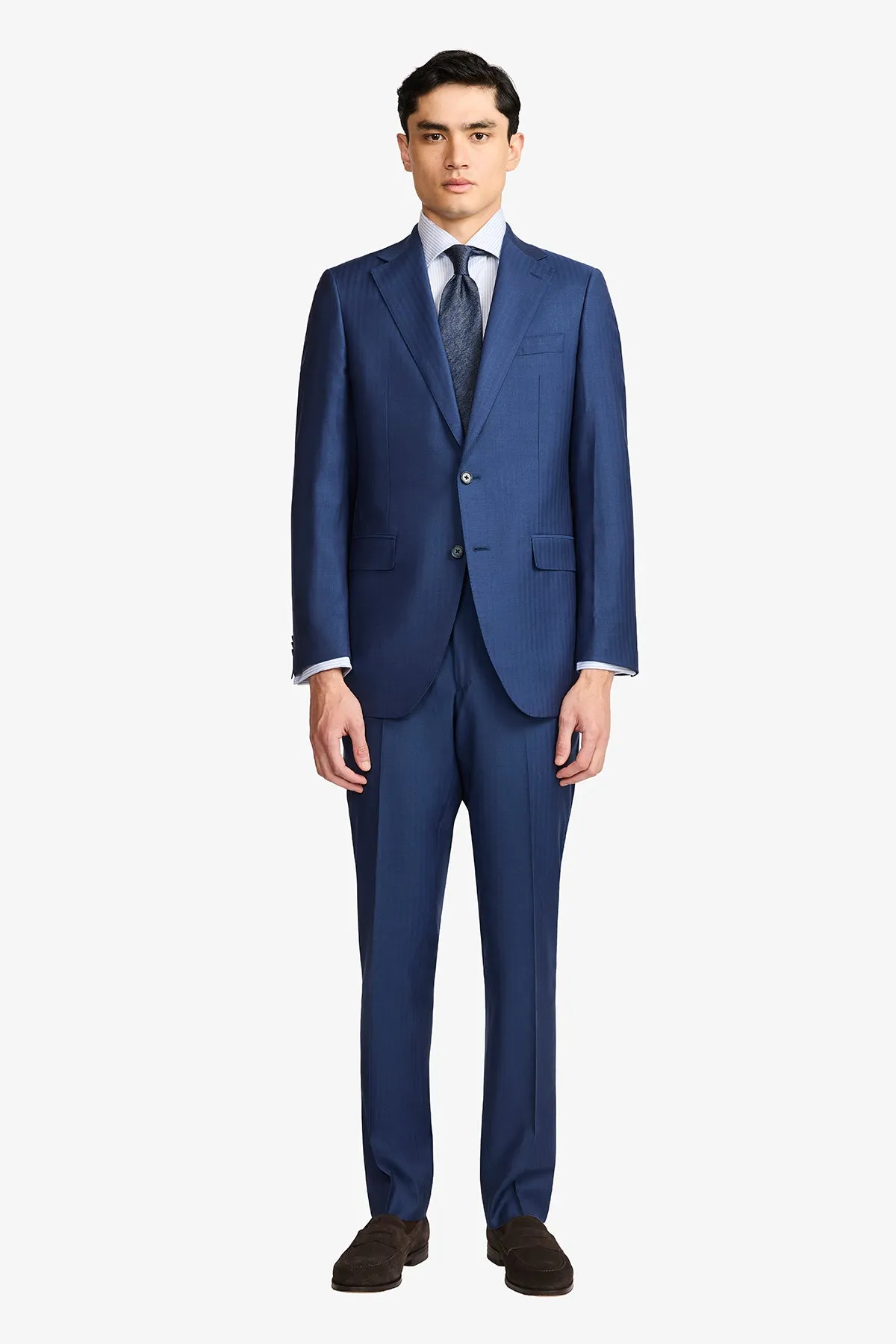 Kennedy Suit - Blue Herringbone in Pure Wool, Super 120's sold by Anthony Squires product image thumbnail 2