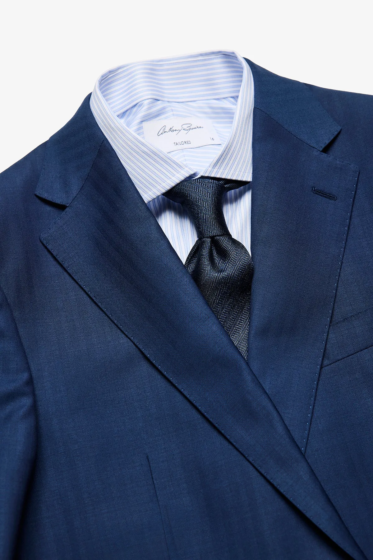 Kennedy Suit - Blue Herringbone in Pure Wool, Super 120's sold by Anthony Squires product image thumbnail 3