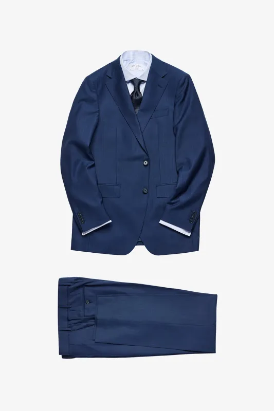 Kennedy Suit - Blue Herringbone in Pure Wool, Super 120's sold by Anthony Squires