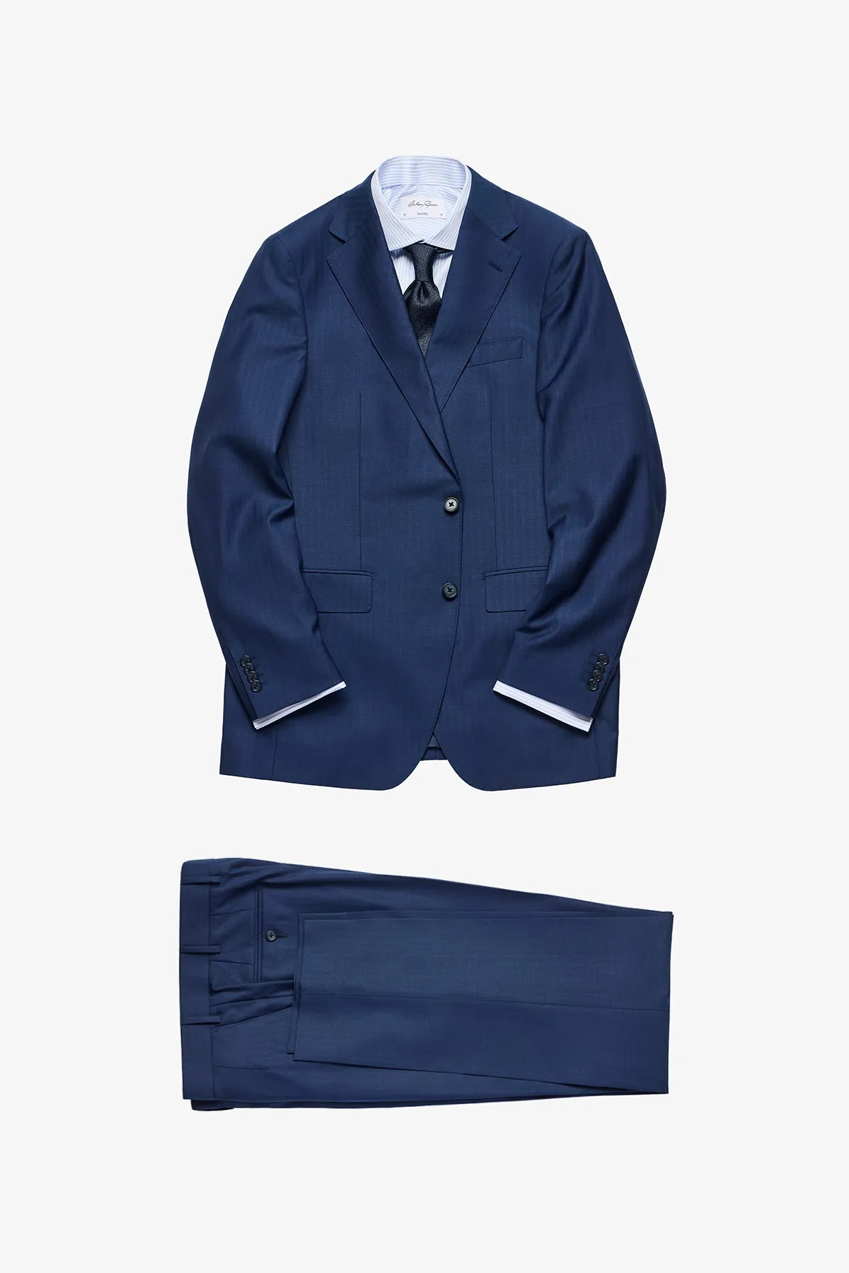 Kennedy Suit - Blue Herringbone in Pure Wool, Super 120's sold by Anthony Squires