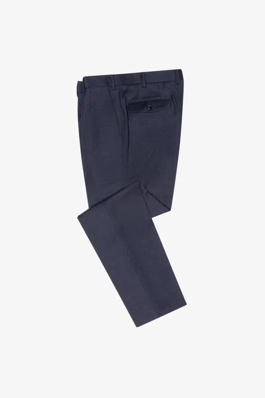 Slack Trouser - Wool In Navy Tonal With Micro Houndstooth sold by Anthony Squires
