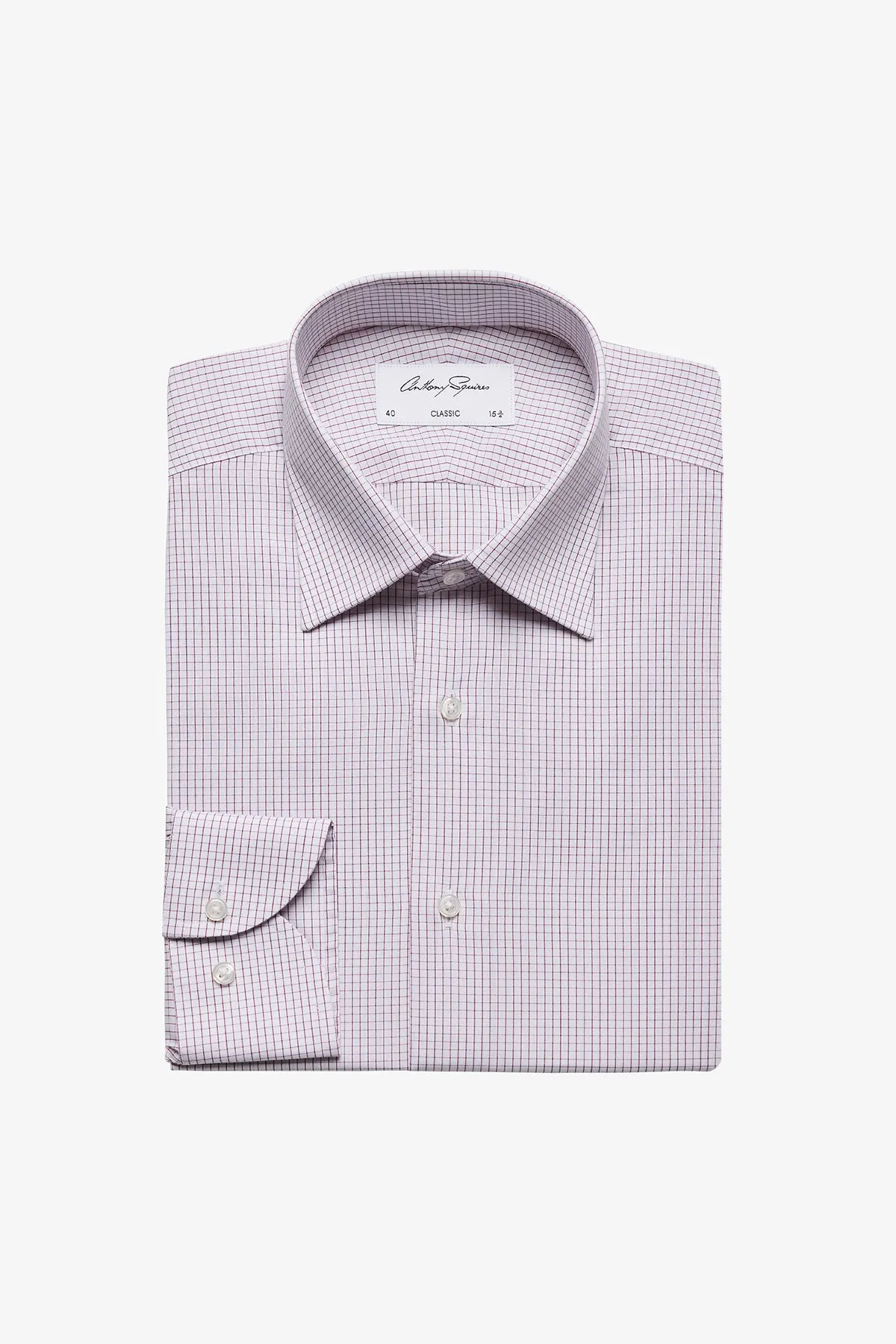 Gus Formal Shirt - Burgundy Minicheck sold by Anthony Squires