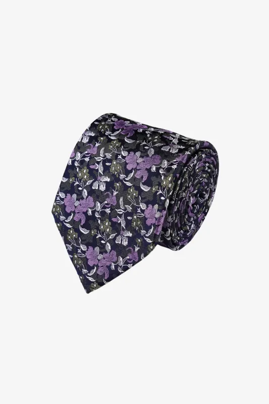 Tie - Silk Navy/Silver Florals made by Anthony Squires