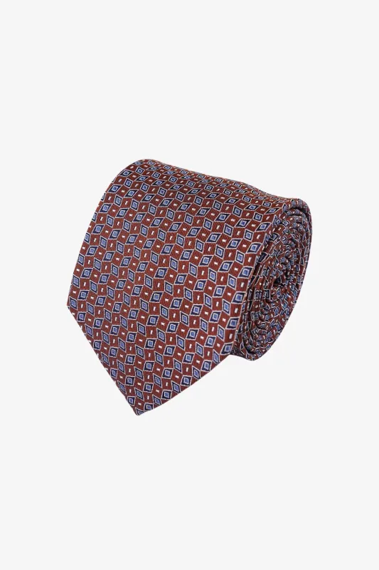 Tie - Silk Brown Geometric made by Anthony Squires