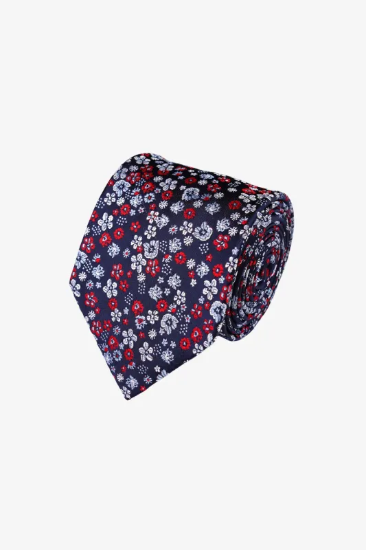 Tie - Silk Navy/Red Florals made by Anthony Squires