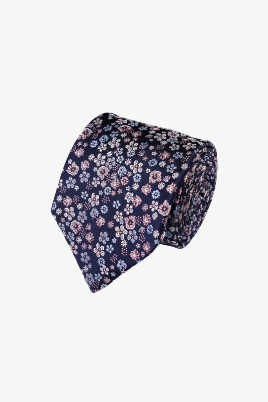 Tie - Silk Navy/Pink Florals made by Anthony Squires