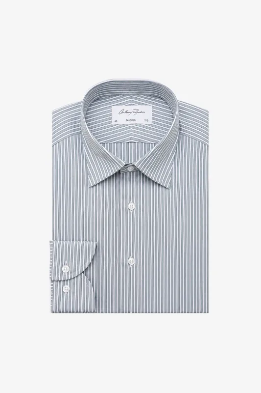 Norris Formal Shirt - Green And White Stripe made by Anthony Squires