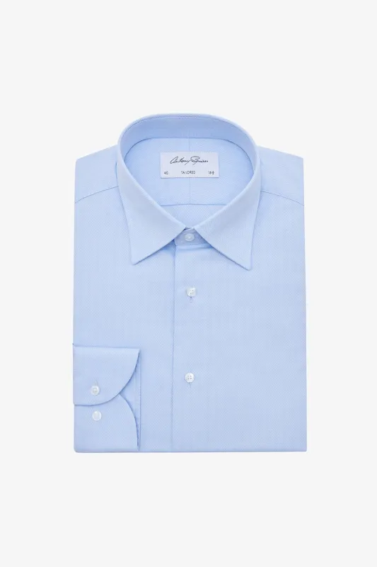 Norris Formal Shirt - Blue Herringbone made by Anthony Squires