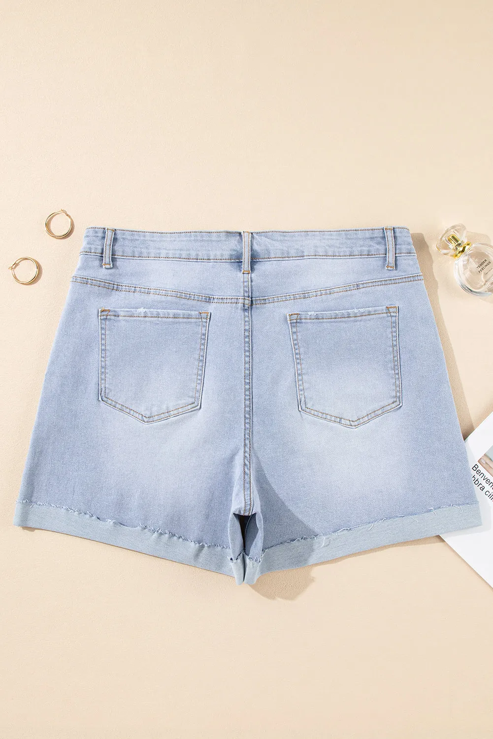 Beau Blue Folded Edge High Waist Plus Size Denim Shorts sold by Beagle Boutique product image thumbnail 4