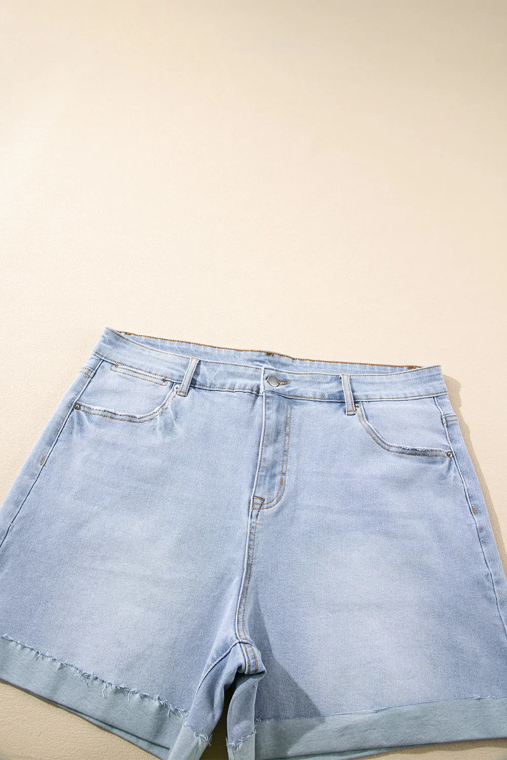 Beau Blue Folded Edge High Waist Plus Size Denim Shorts sold by Beagle Boutique product image thumbnail 5
