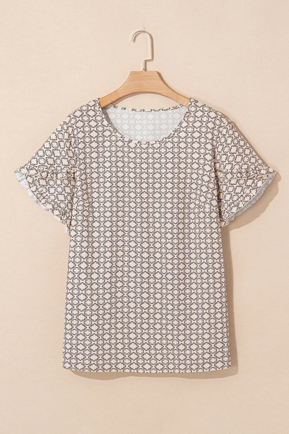 Khaki Plus Size Geometric Print Ruffled Sleeve Blouse sold by Beagle Boutique product image thumbnail 4