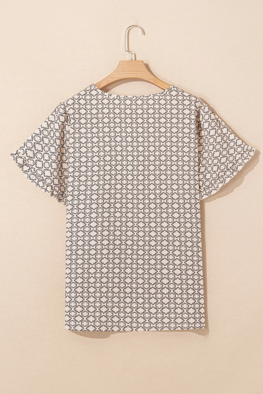 Khaki Plus Size Geometric Print Ruffled Sleeve Blouse sold by Beagle Boutique product image thumbnail 5