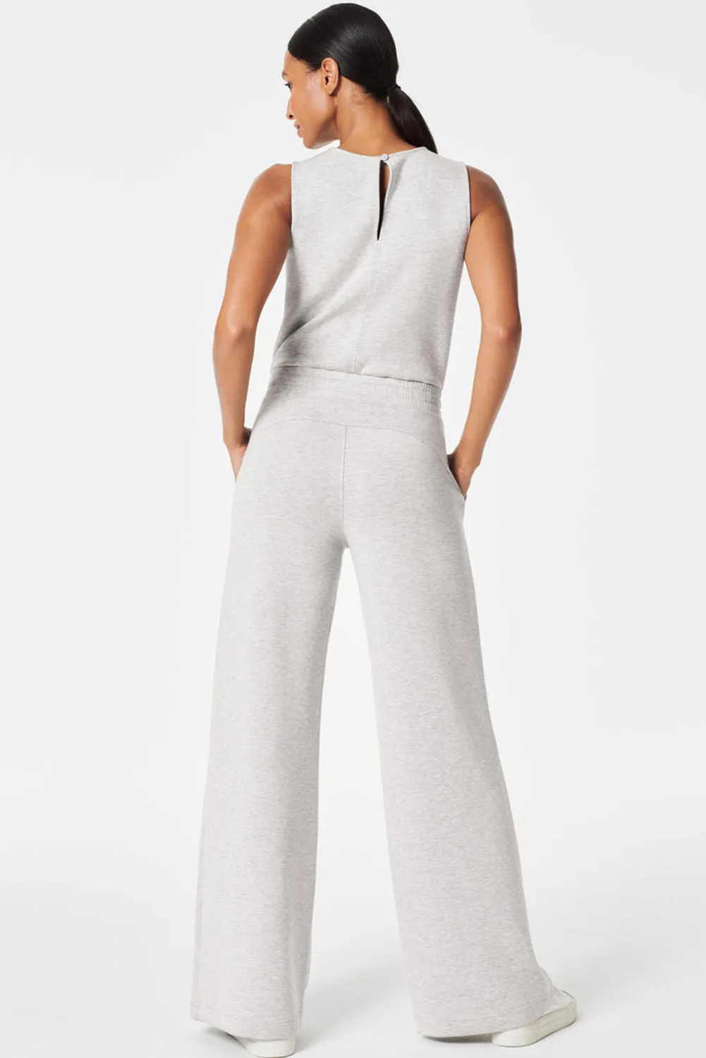 Light Grey Solid Colour Crew Neck Drawstring High Waist Sleeveless Jumpsuit sold by Beagle Boutique product image thumbnail 2