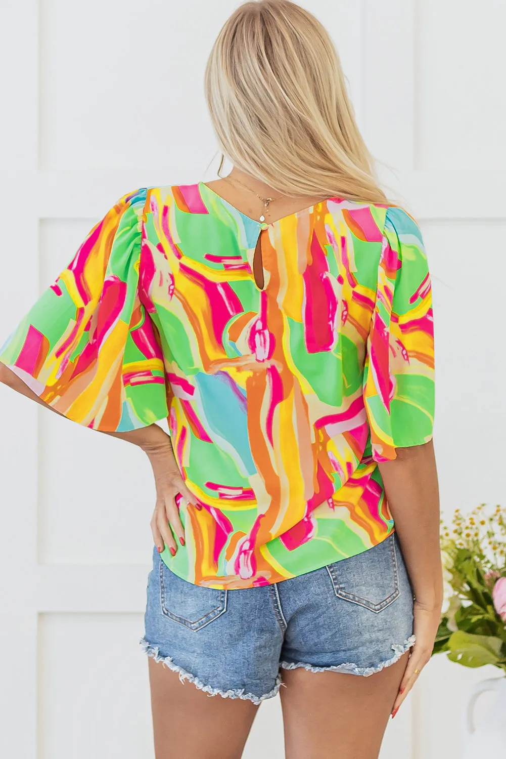 Multicolour Abstract Print Keyhole Back Pleated Half Sleeve Blouse sold by Beagle Boutique product image thumbnail 2