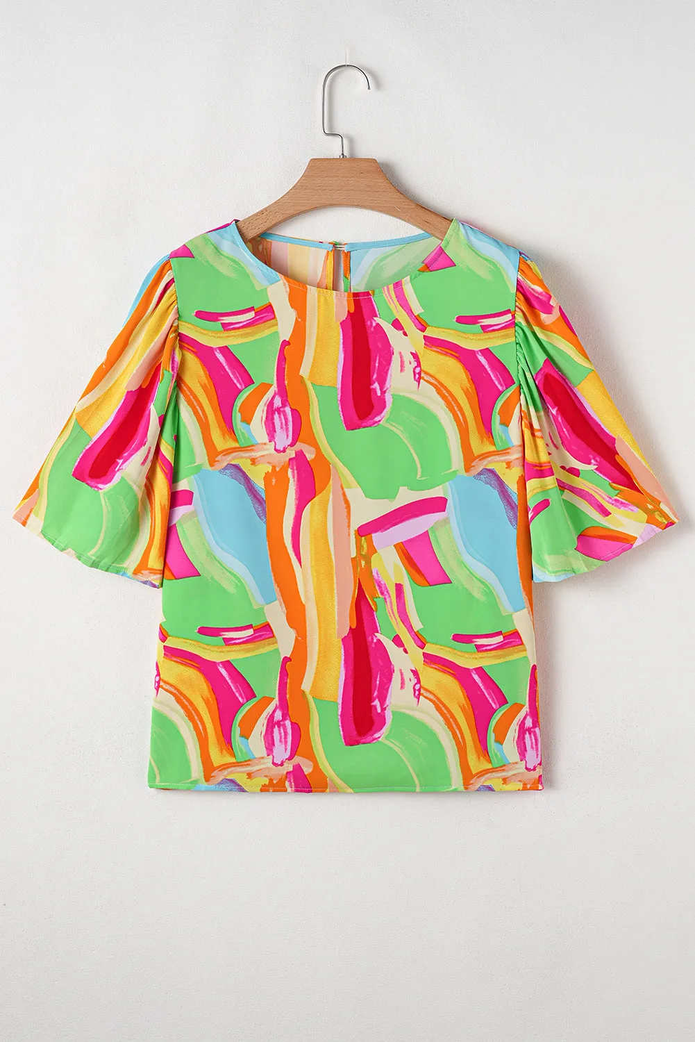 Multicolour Abstract Print Keyhole Back Pleated Half Sleeve Blouse sold by Beagle Boutique product image thumbnail 5