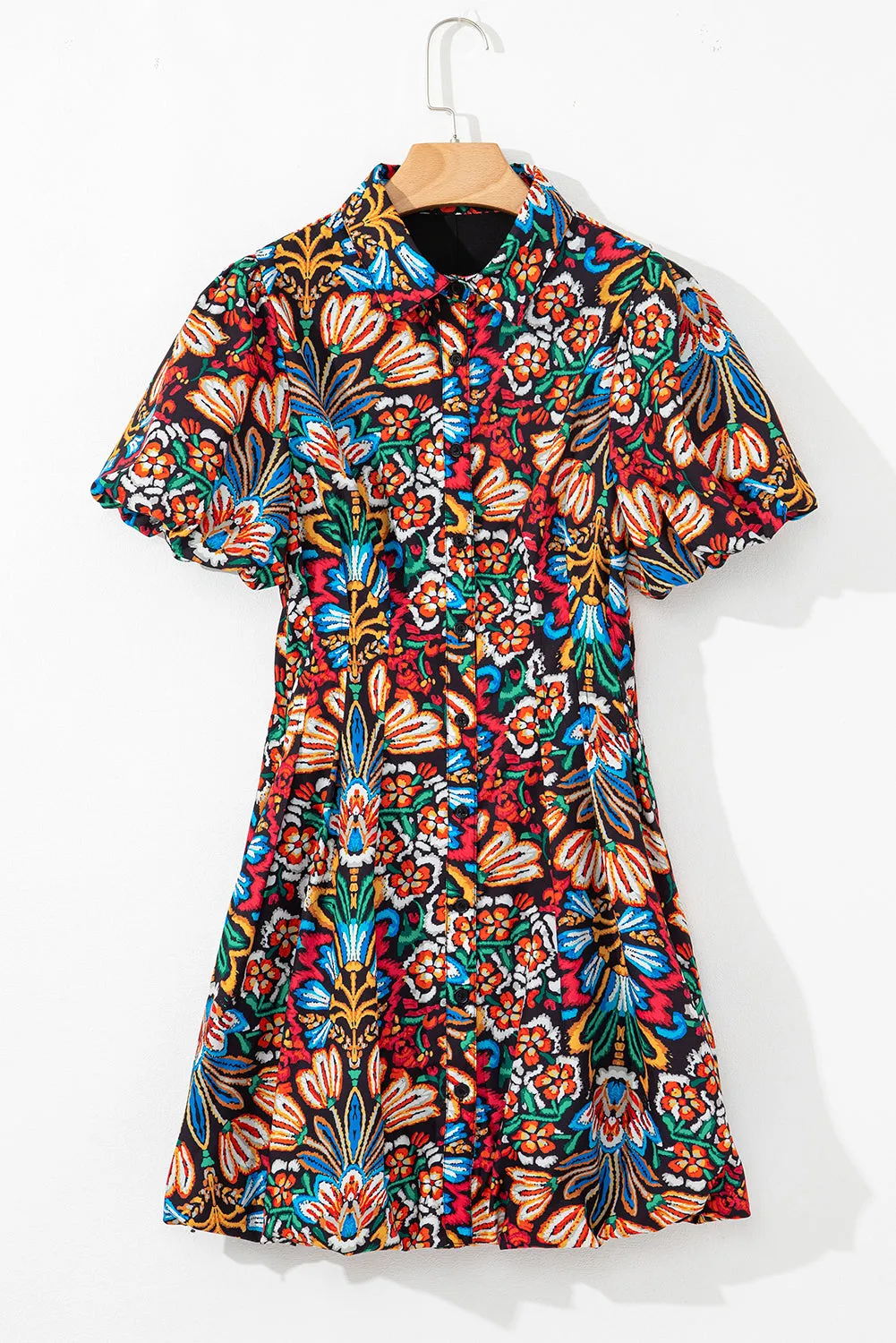 Multicolour Floral Puff Short Sleeve Shirt Mini Dress sold by Beagle Boutique product image thumbnail 4