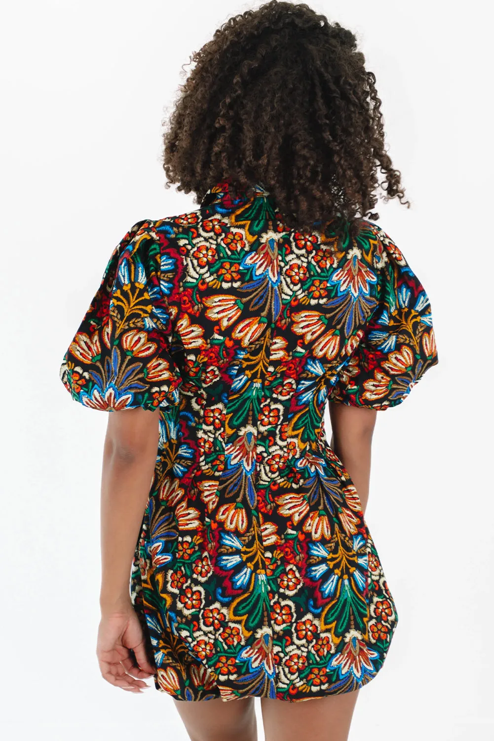 Multicolour Floral Puff Short Sleeve Shirt Mini Dress sold by Beagle Boutique product image thumbnail 2