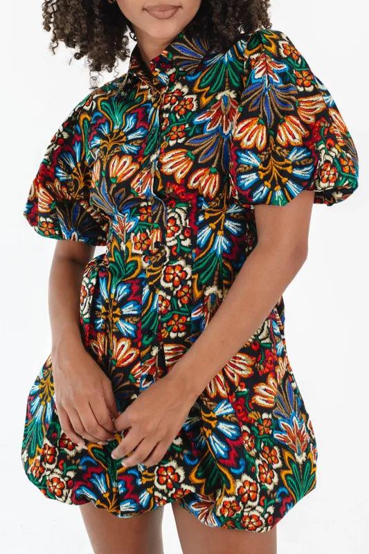 Multicolour Floral Puff Short Sleeve Shirt Mini Dress sold by Beagle Boutique