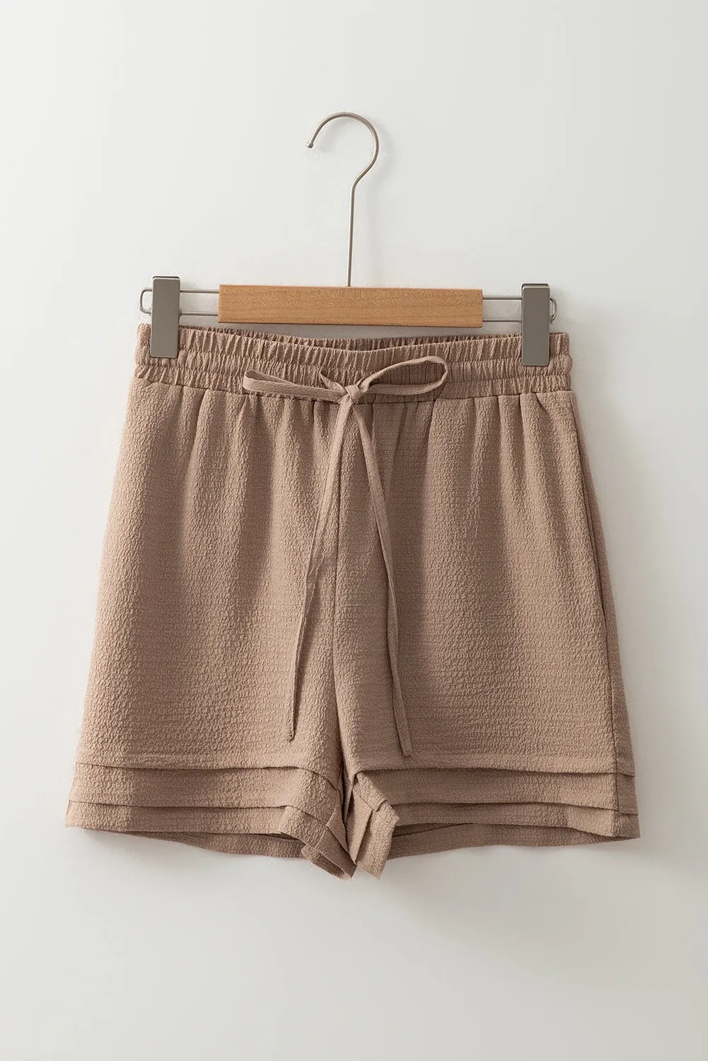 Straw Yellow Textured Tiered Edge High Waist Casual Shorts sold by Beagle Boutique product image thumbnail 4