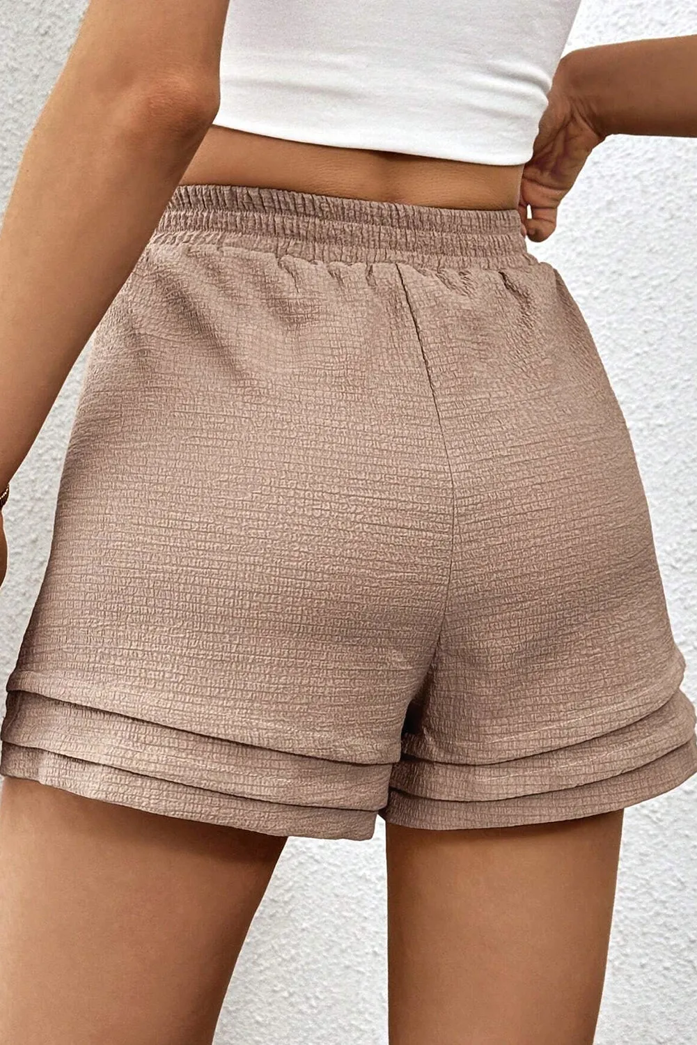 Straw Yellow Textured Tiered Edge High Waist Casual Shorts sold by Beagle Boutique product image thumbnail 2