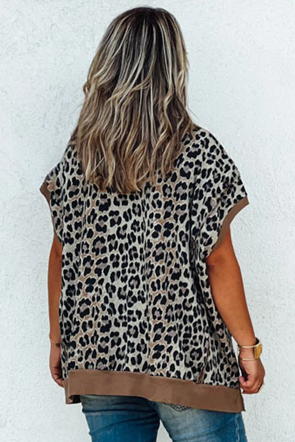 Khaki Leopard Contrast Trim Short Sleeve Loose Plus Size Top sold by Beagle Boutique product image thumbnail 2