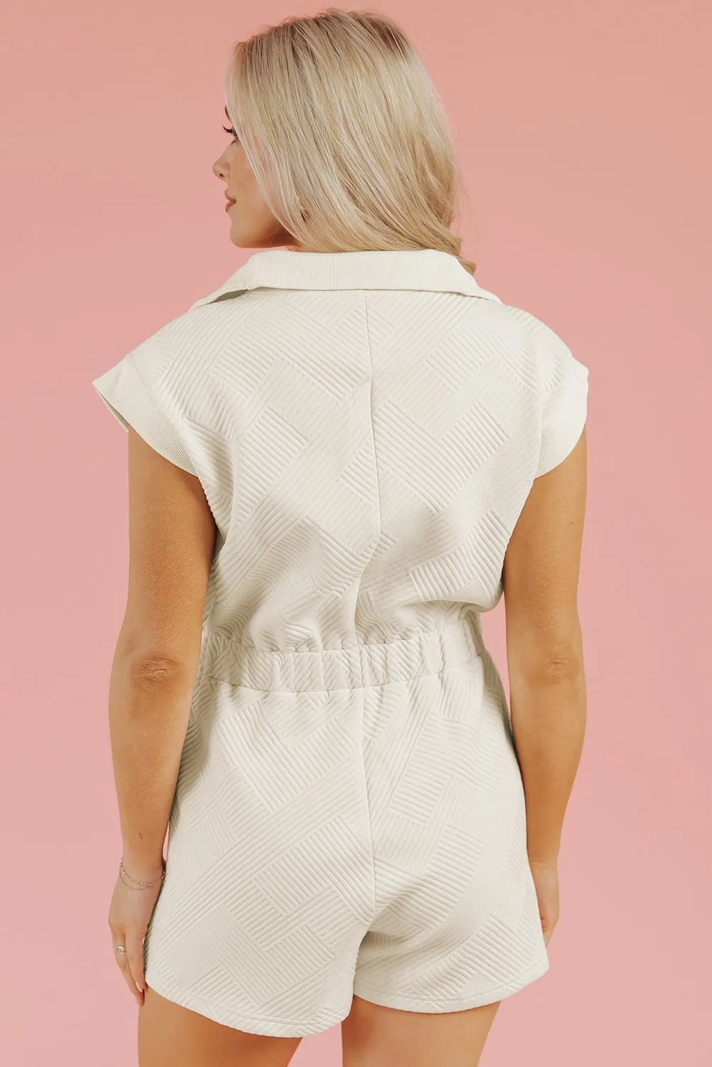Jet Stream Textured Zipped Front V Neck Collared Casual Romper sold by Beagle Boutique product image thumbnail 2