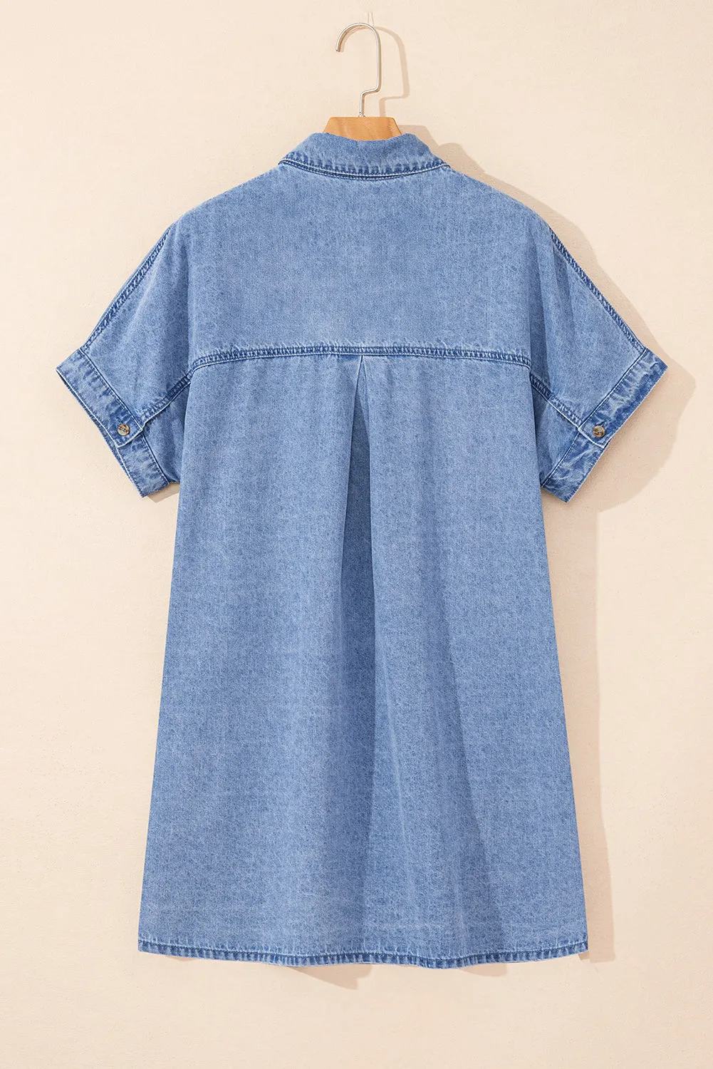 Dusk Blue Short Sleeve Pocketed Button up Denim Tunic Dress sold by Beagle Boutique product image thumbnail 5