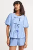 Sky Blue Striped Bowknot Detail Puffy Sleeve Top and Shorts 2Pcs Set sold by Beagle Boutique