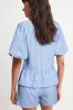 Sky Blue Striped Bowknot Detail Puffy Sleeve Top and Shorts 2Pcs Set sold by Beagle Boutique