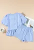 Sky Blue Striped Bowknot Detail Puffy Sleeve Top and Shorts 2Pcs Set sold by Beagle Boutique
