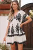 Black Vintage Print V Neck High Waist Short Sleeve Dress sold by Beagle Boutique