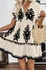 Black Vintage Print V Neck High Waist Short Sleeve Dress sold by Beagle Boutique