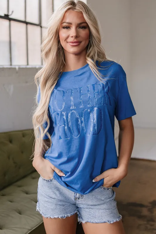 Sky Blue Vintage MOTHERHOOD Letter Graphic T Shirt sold by Beagle Boutique