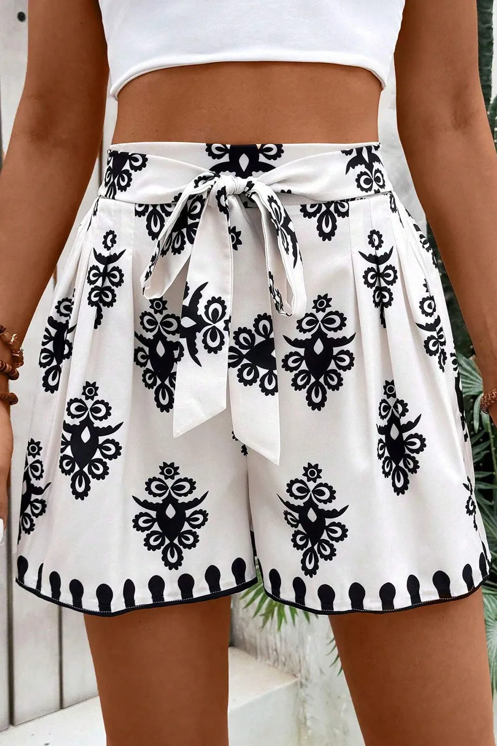 Black Tribal Geometric Print Belted High Waist Casual Shorts sold by Beagle Boutique product image thumbnail 3