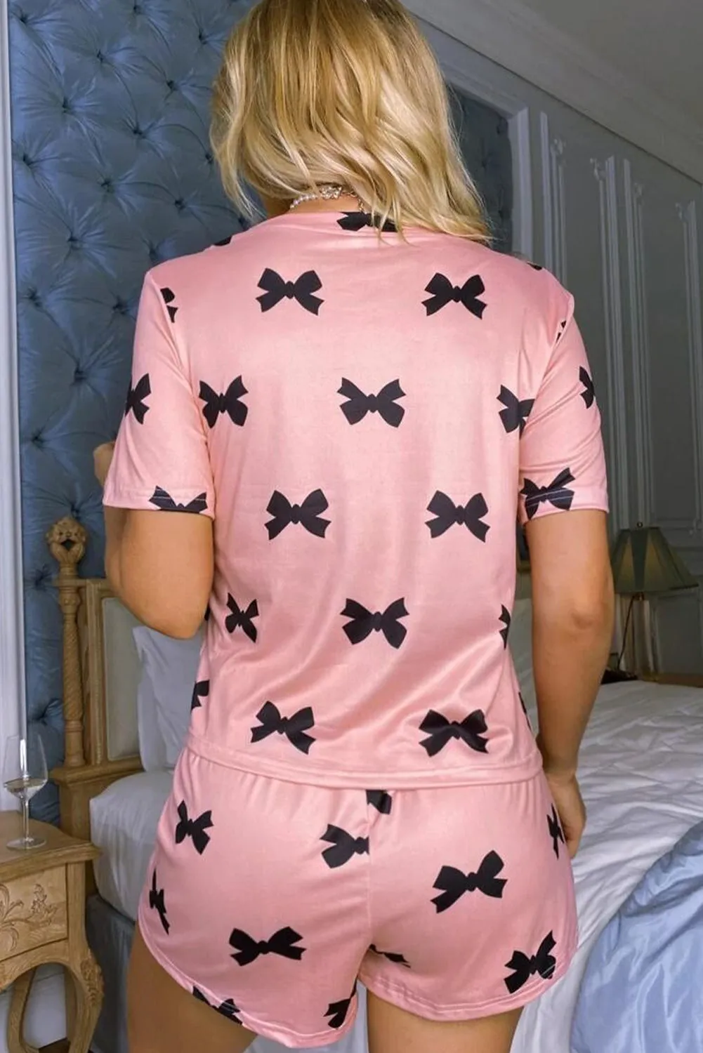 Pink Bow Printed Short 2pcs Lounge Set Pyjamaes sold by Beagle Boutique product image thumbnail 2