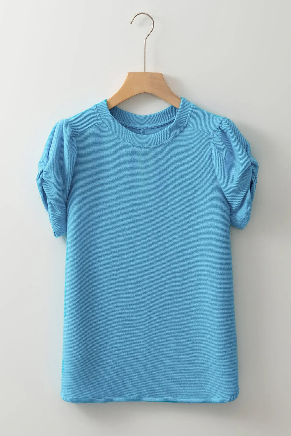 Light Blue Bubble Sleeve Solid Colour Elegant T-Shirt sold by Beagle Boutique product image thumbnail 4