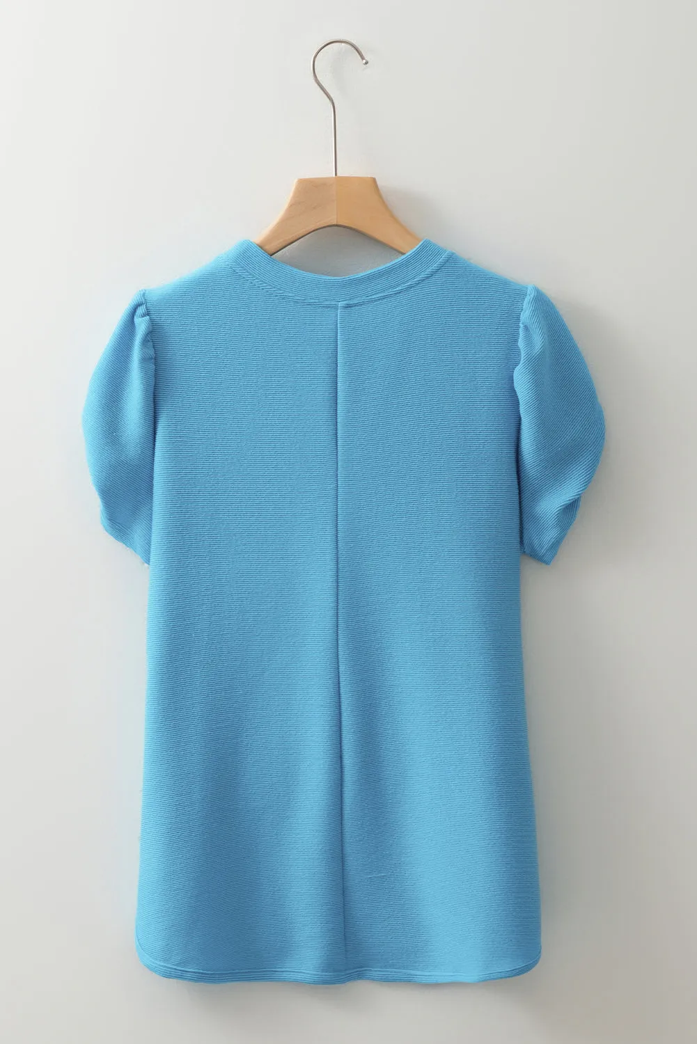 Light Blue Bubble Sleeve Solid Colour Elegant T-Shirt sold by Beagle Boutique product image thumbnail 5