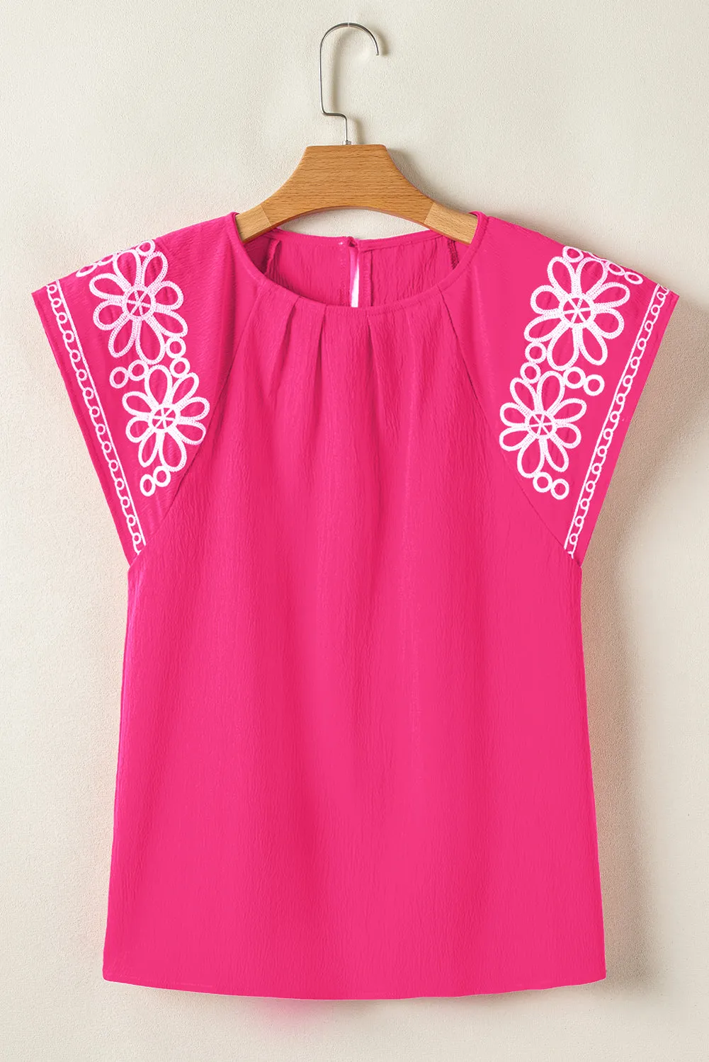 Sachet Pink Floral Embroidered Flutter Sleeve Pleated Neck Blouse sold by Beagle Boutique product image thumbnail 4