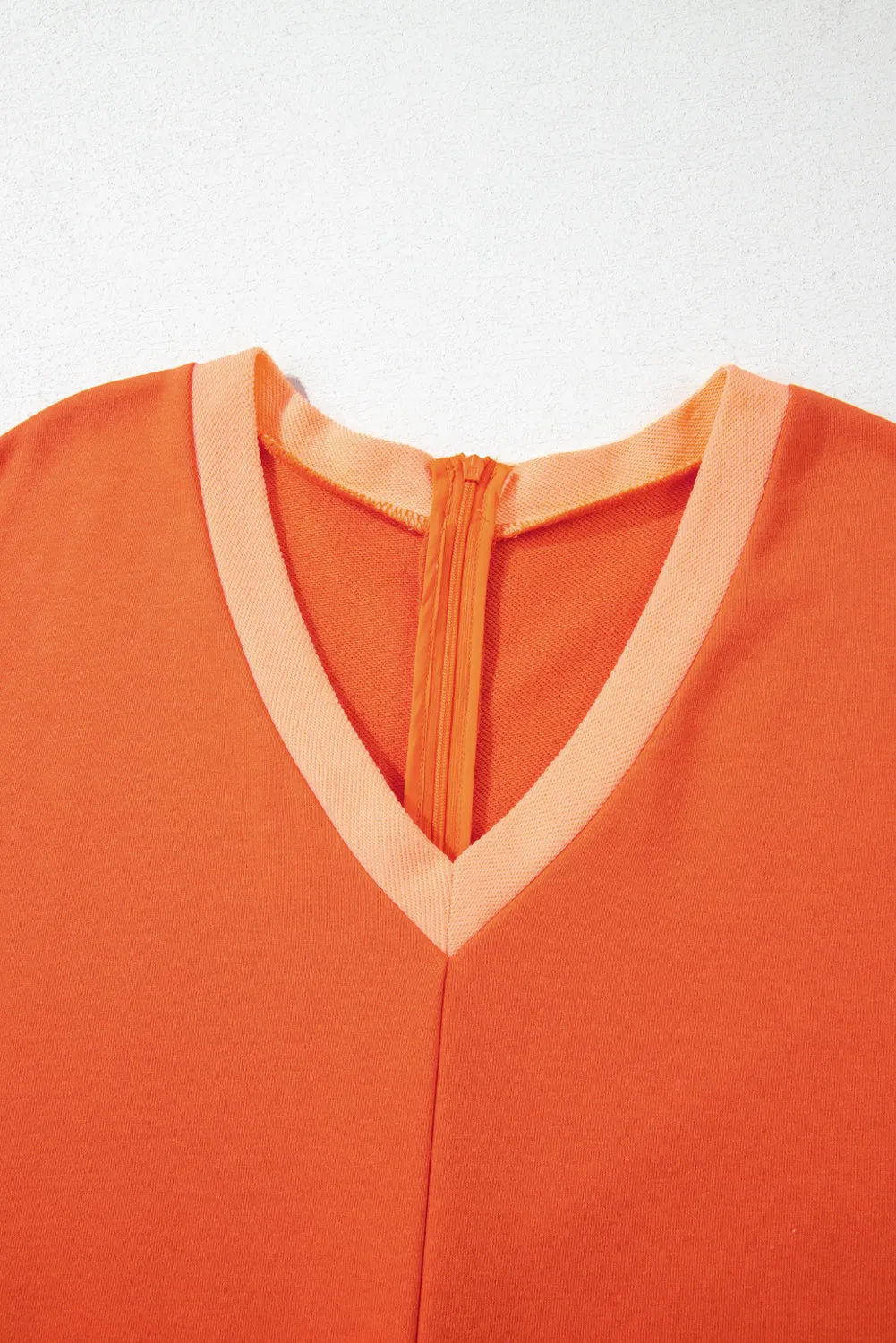 Russet Orange Two-tone Short Sleeve V Neck Patched Pocket Loose Romper sold by Beagle Boutique product image thumbnail 5