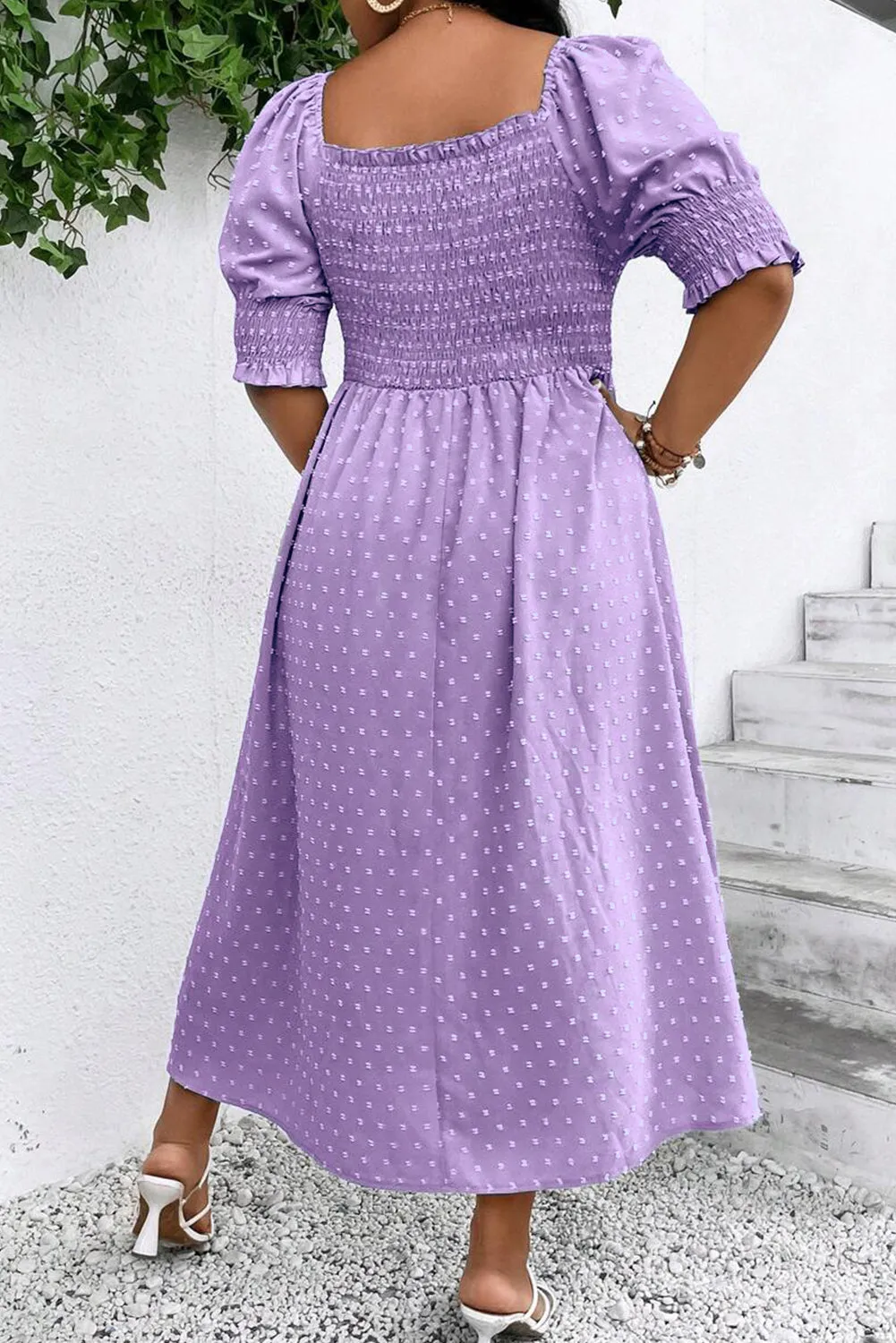 Wisteria Swiss Dot Smocked Frilled Neckline Short Sleeve Plus Size Dress sold by Beagle Boutique product image thumbnail 2