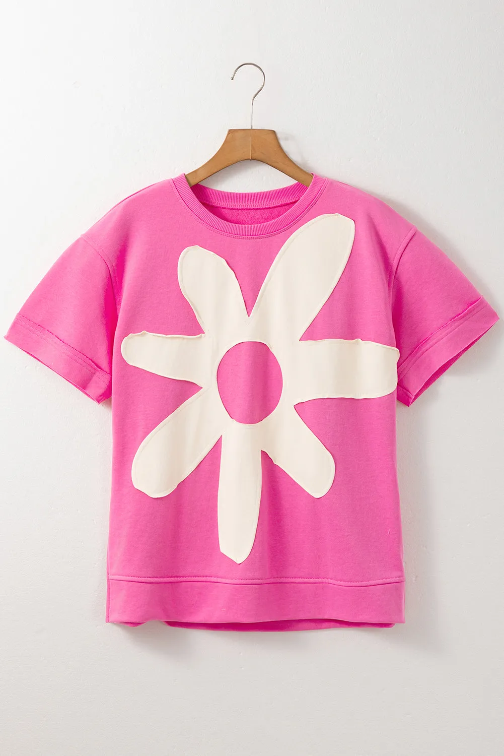 Sachet Pink Contrast Flower Drop Shoulder Loose T Shirt sold by Beagle Boutique product image thumbnail 4