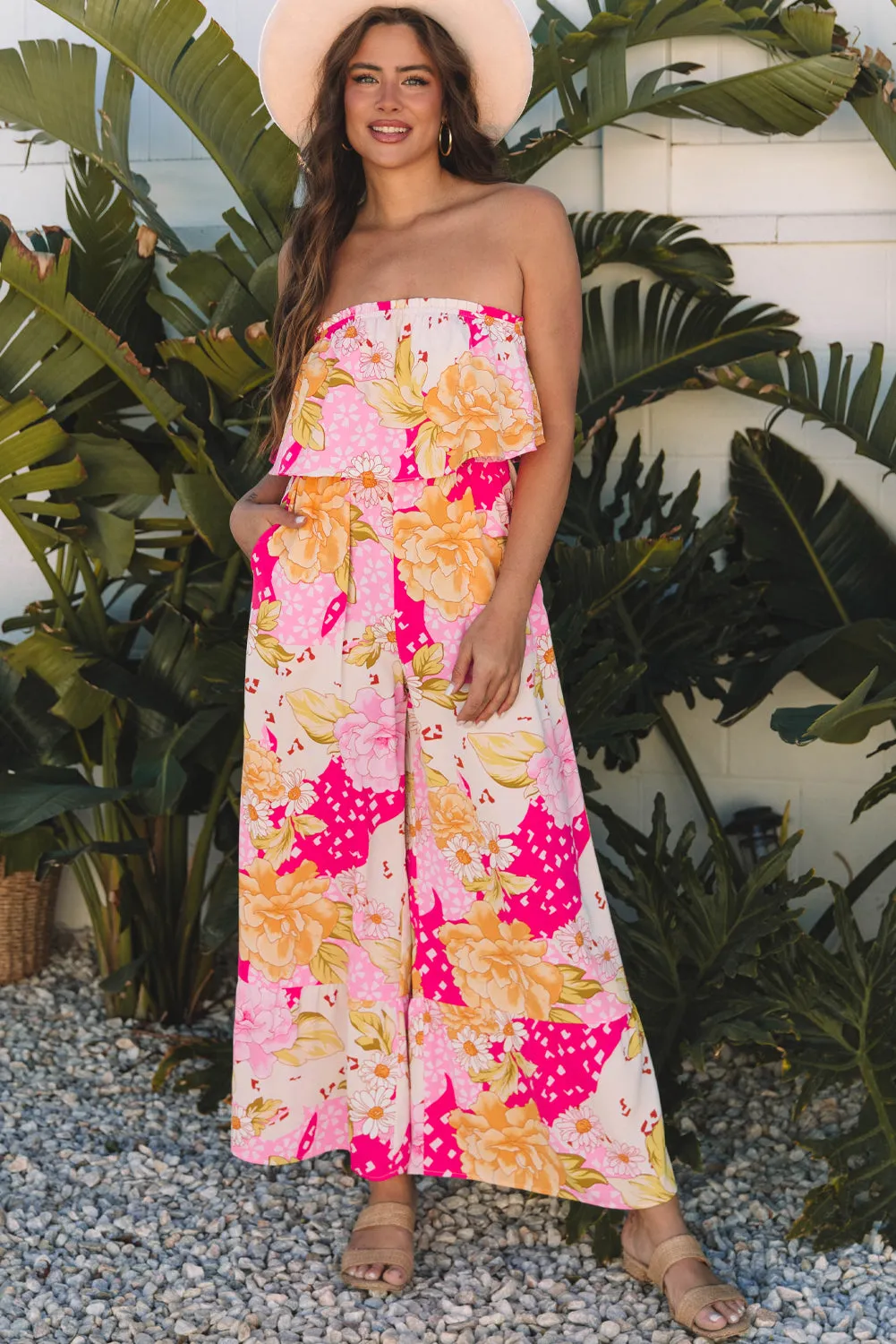Multicolour Floral Print Ruffled High Waist Tube Top Loose Jumpsuit sold by Beagle Boutique