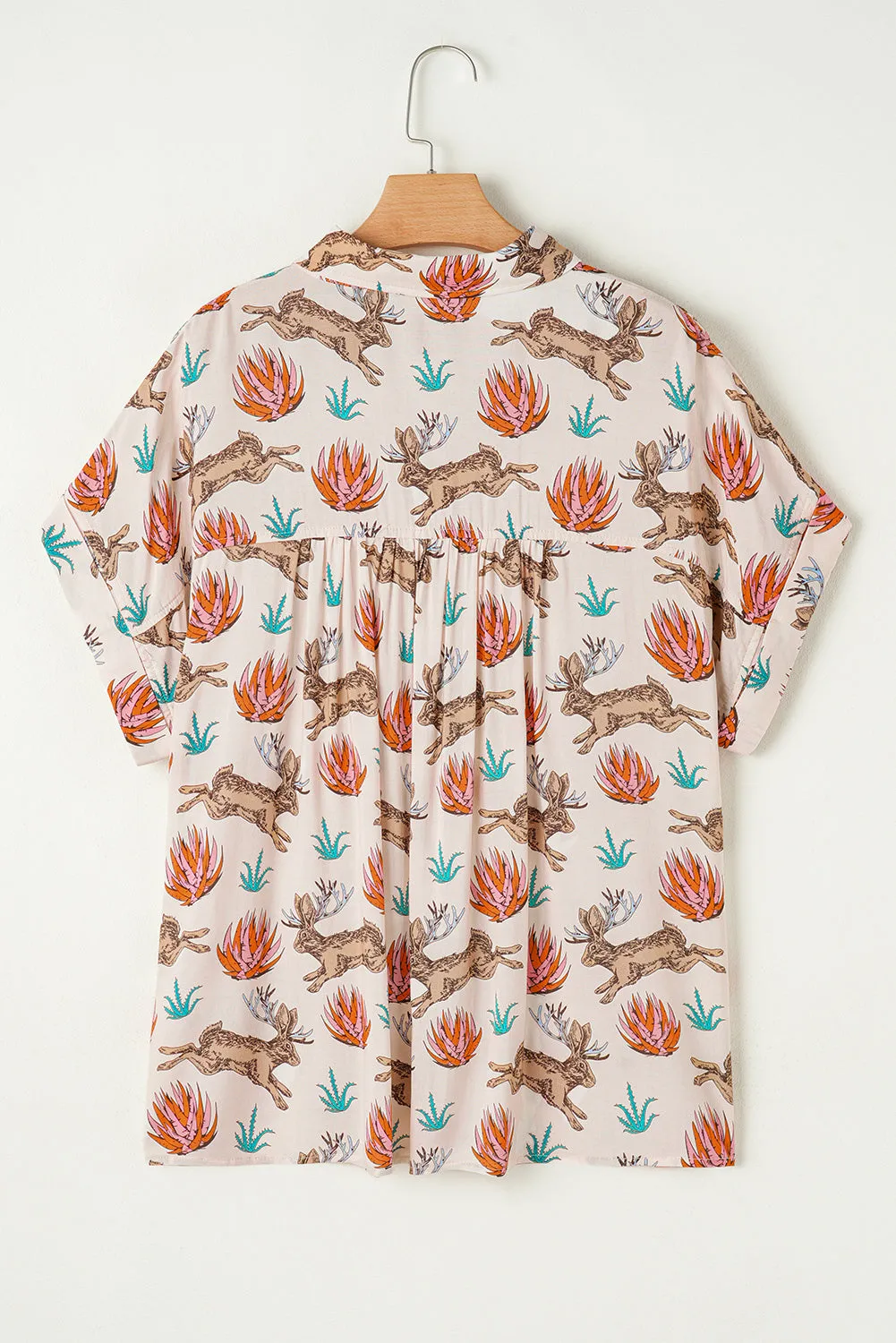 Khaki Plus Size Western Pattern Print Buttoned Short Sleeve Shirt sold by Beagle Boutique product image thumbnail 5